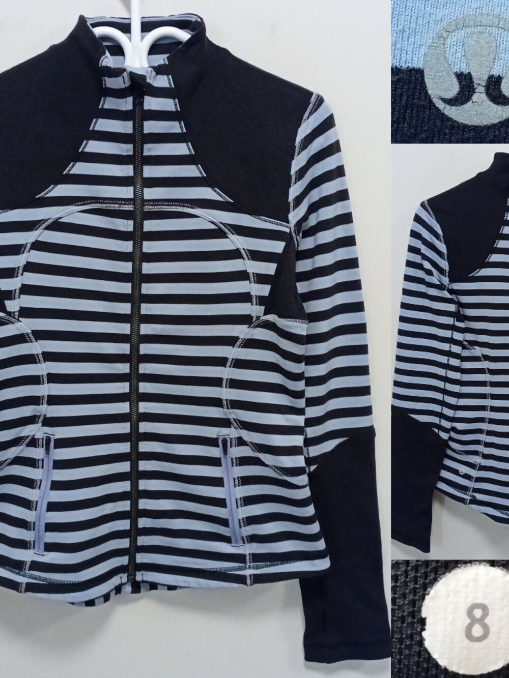 Lululemon Forme Jacket Sea Stripe Polar Haze Black Luon Thumbholes 8 Medium